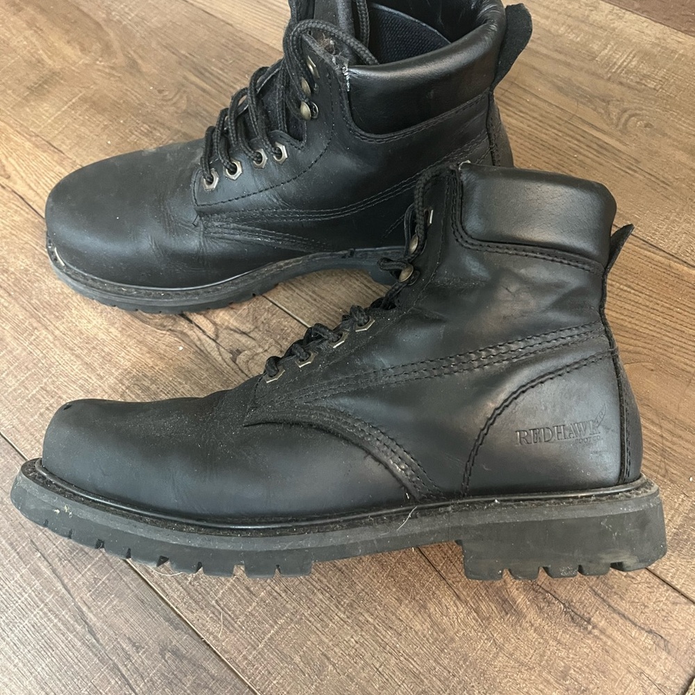 Men's Black Leather Lace-Up Work Boots - Picture 3 of 4